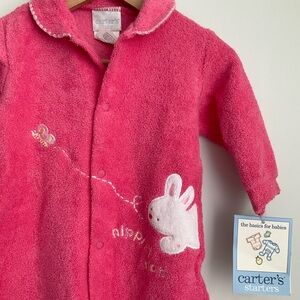 Carter's NWT Pink Plush Footed One-Piece with Bunny Applique